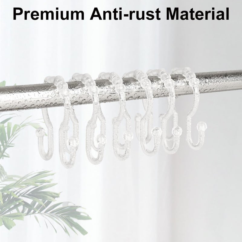 Resze Shower Curtain Hooks, 12 Pcs Clear Shower Curtain Rings, Plastic Glide Roller Shower Hooks, Rust Proof Anti-Drop Shower Rings, Smooth Sliding Double Hooks for Bathroom Shower Rods Curtains - Image 5